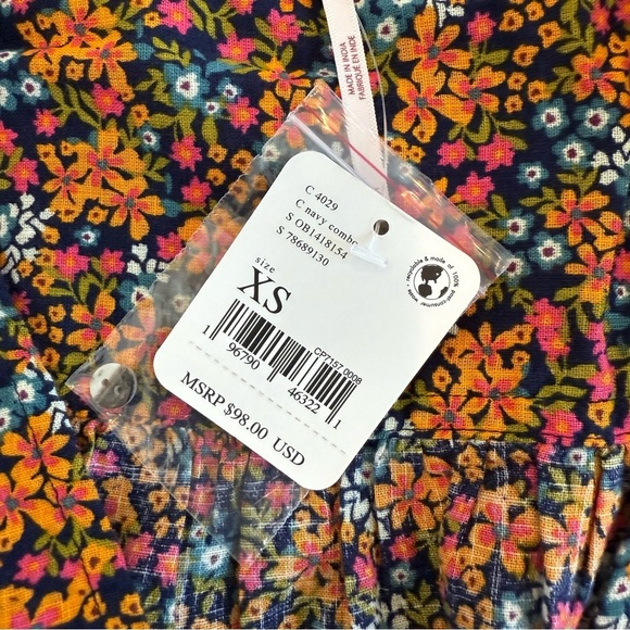 NWT Free People I Found You Floral Button-Up Women's Puff Sleeve Top Size XS - Picture 10 of 16